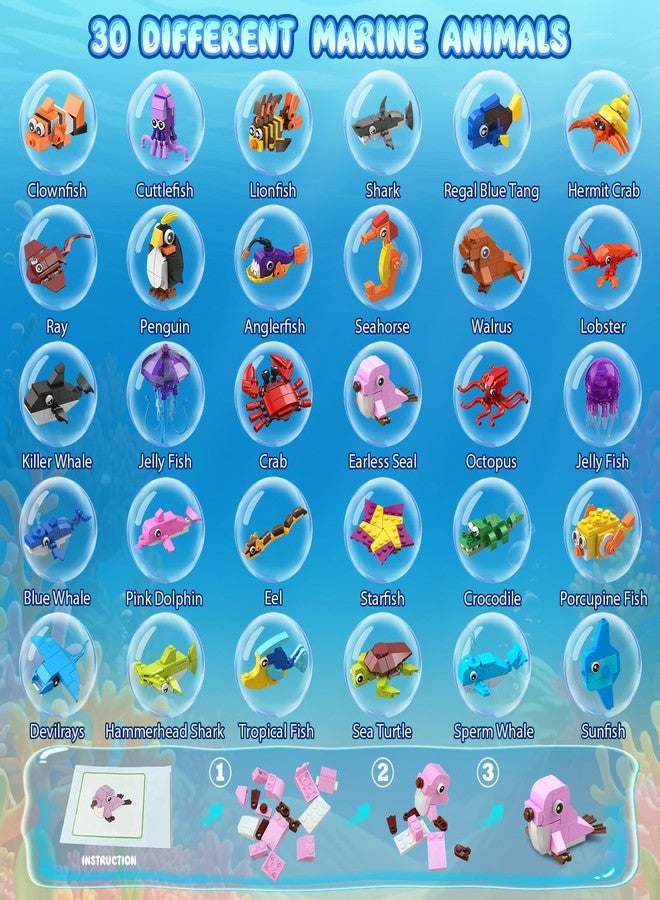 Hogokids 30 Pack Animals Valentines Party Favors For Kids, 824PCS Marine Animal Building Block Sets for Valentines Day Goodie Bags Filler Classroom Prizes Stocking Stuffers Birthday Gifts for Boys Girls 6+ - Image 5